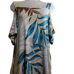 Women’s JM Collection, Medium, Cream/Brown/Yellow/Turquois Butterfly Sleeve, Top